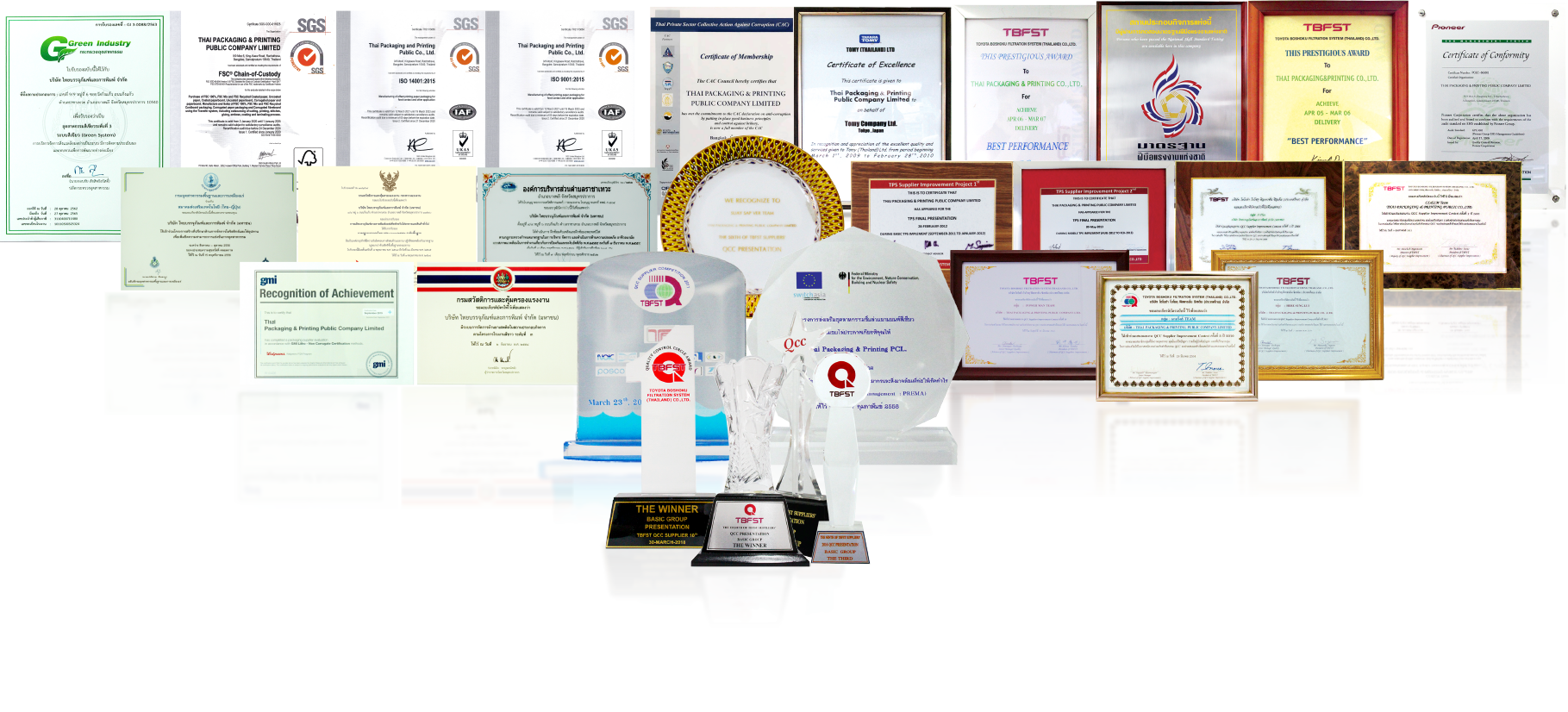 ใบรับรองและรางวัลต่างๆ ของบริษัท TPP